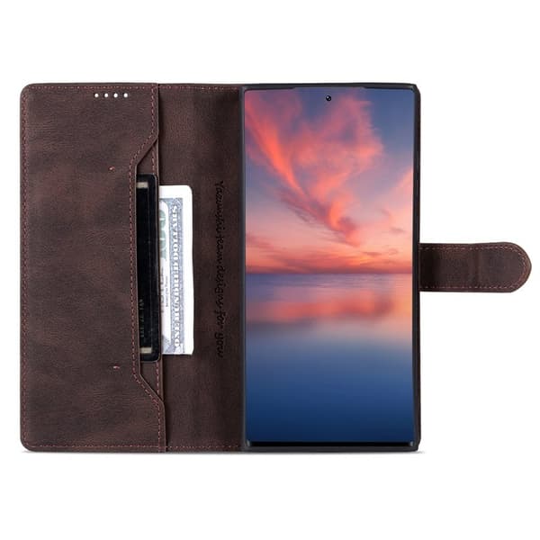 AZNS Samsung Galaxy S23 Ultra Plånboksfodral Konstläder - Brun