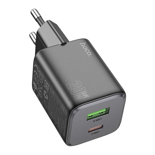 Hoco Väggladdare 1xUSB-C 1xUSB-A 20W N41 - Svart Svart