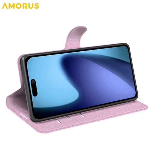 AMORUS iPhone Air Konstläder Plånboksfodral Flipstativ Litchi - Rosa Rosa