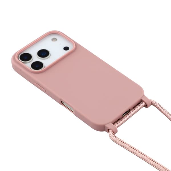 Mobilskal till iPhone 17 Pro Max TPU Shockproof med Lanyard - Djuprosa Rosa