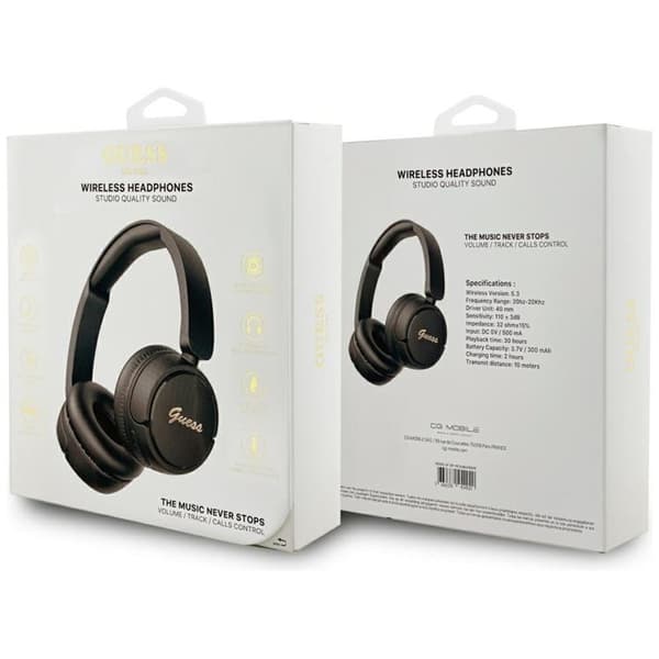Guess Over-Ear Hovedtelefoner Bluetooth 5.3 Metal Logo Script - Sort Svart