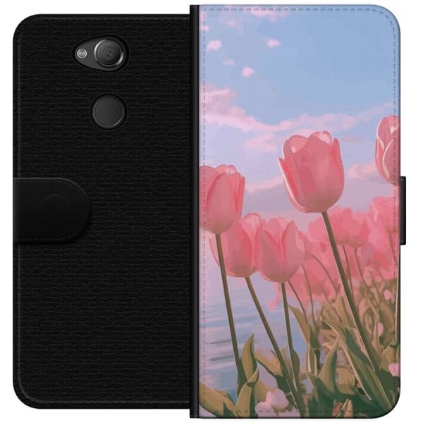Pung-etui til Sony Xperia XA2 med lyserøde tulipaner