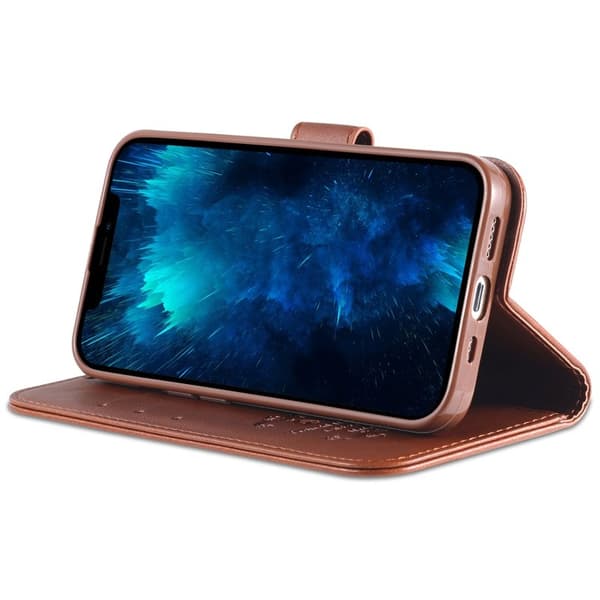 AZNS iPhone 16 Pro Stand Plånboksfodral Anti-Drop Konstläder - Brun
