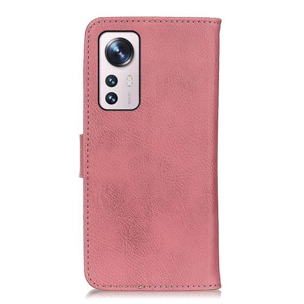 KHAZNEH Textured PU Läder Plånboksfodral Xiaomi 12 Pro - Rosa