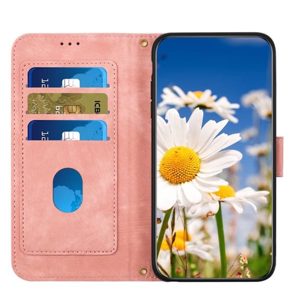 Mobilskal till Samsung Galaxy S26 Plus PU Läder Blommönster - Rosa