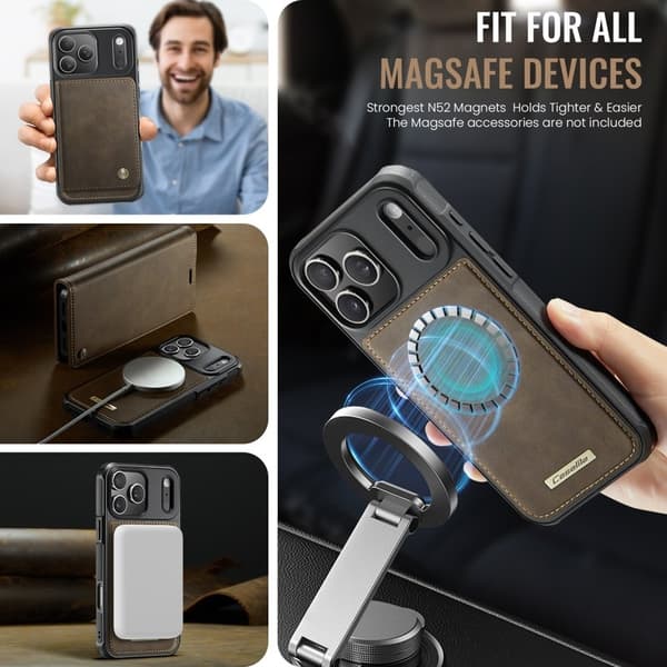 CASEME C49 Mobilskal till iPhone 17 Pro MagSafe RFID Läder - Kaffe