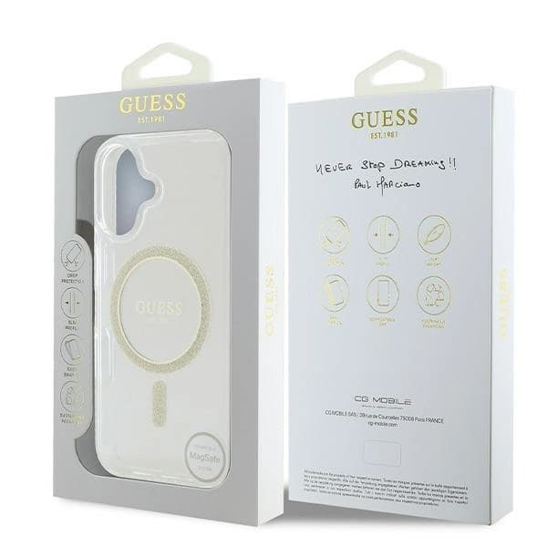 Guess iPhone 16 Telefontaske MagSafe IML Glitter Circle - Gennemsigtig Transparent