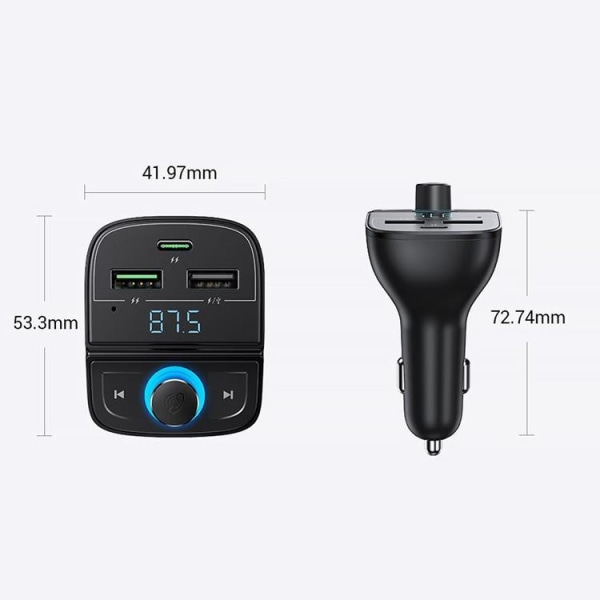 Ugreen FM-Sändare Bluetooth 5.0 Billaddare MP3 3x USB TF micro S Svart