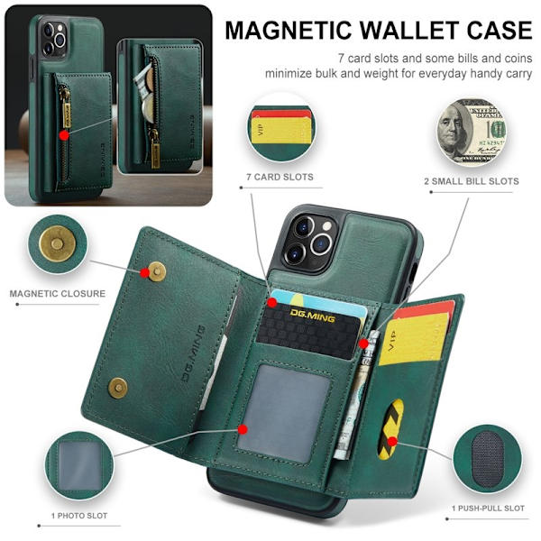 DG.MING M5 Series iPhone 11 Pro Max Plånboksfodral Konstläder Grön