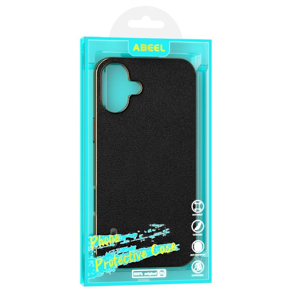 ABEEL iPhone 16 Plus Plånboksfodral Äkta Läder Svart