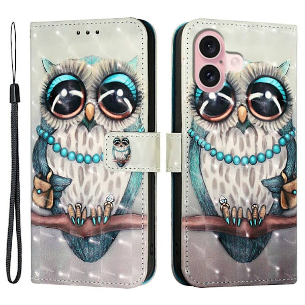 iPhone 16 Plånboksfodral Printing Pattern Med Rem Grå