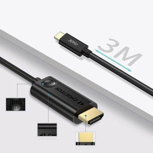 Choetech HDMI 4K USB-C Kabel 3m - Sort Black