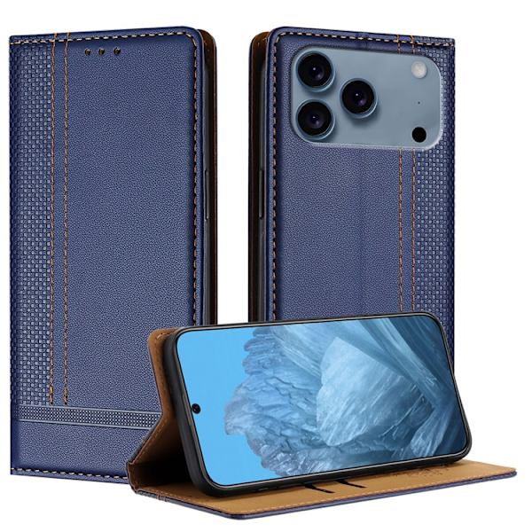 iPhone 17 Pro Plånboksfodral L Shaped Grid Pattern - Blå Blå