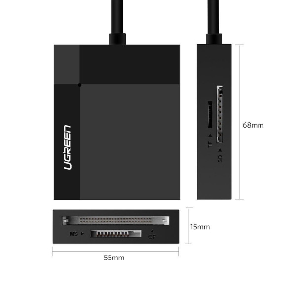 UGreen USB 3.0 SD / micro SD / CF / MS kortlæser Sort Black
