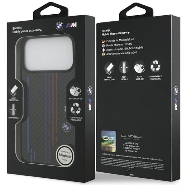 BMW telefontaske til iPhone 17 Pro Max MagSafe M Kevlar linjer & Logo - Sort Svart