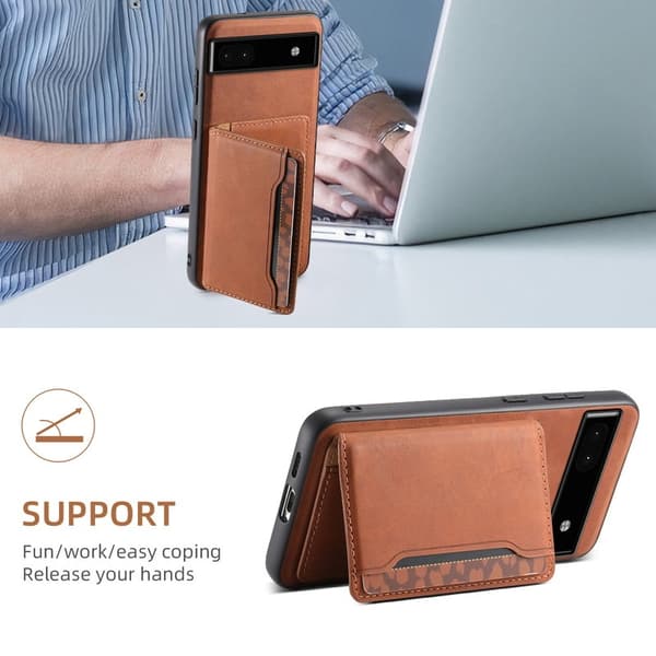 DENIOR D13 Google Pixel 6a Kickstand Fodral PU+PC+TPU Brun