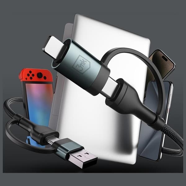 3MK USB-A/USB-C til USB-C/Lightning 60W Kabel 9V/2A 1.2m Hyper - Sort Svart