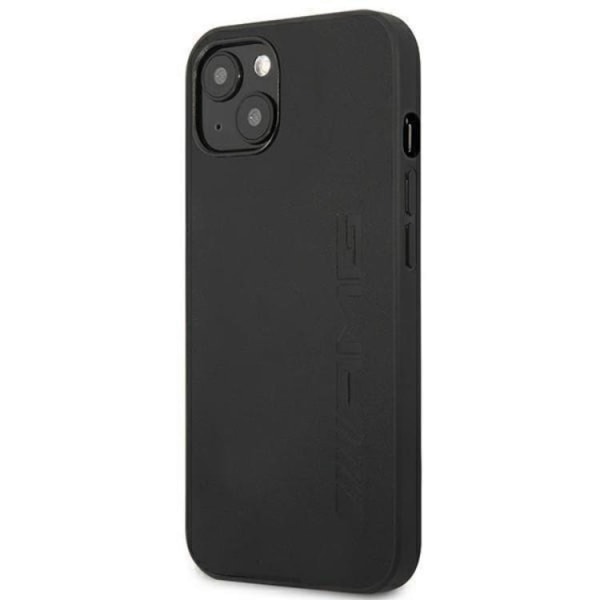AMG iPhone 14 -kuori, nahka kuumaleimattu - musta