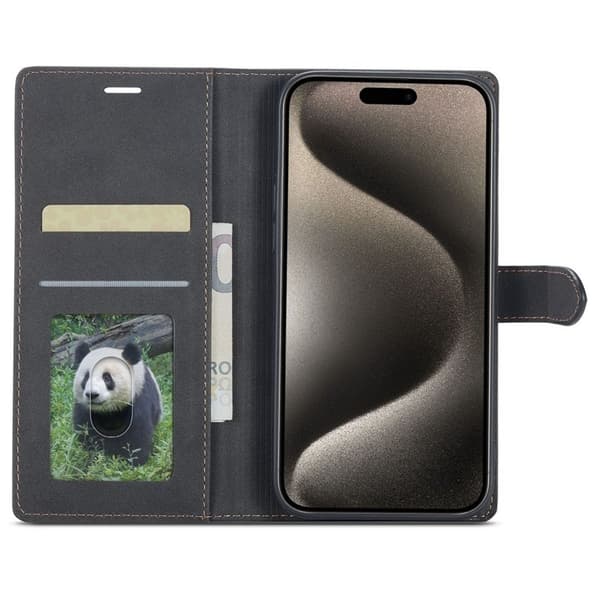 FORWENW iPhone 15 Pro Plånboksfodral Konstläder - Full Skydd - Svart