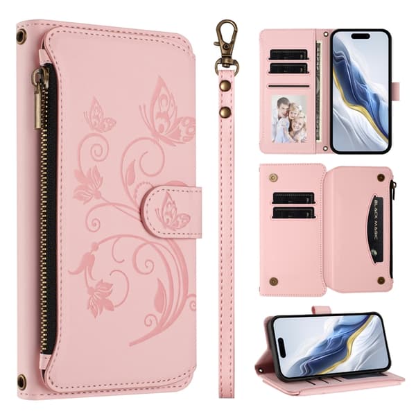 iPhone Air Plånboksfodral Butterfly Floral Imprint - Rosa Rosa