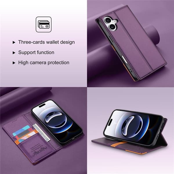 N.BEKUS iPhone 17 Konstläder Plånboksfodral RFID-Skydd P3 - Lila Lila