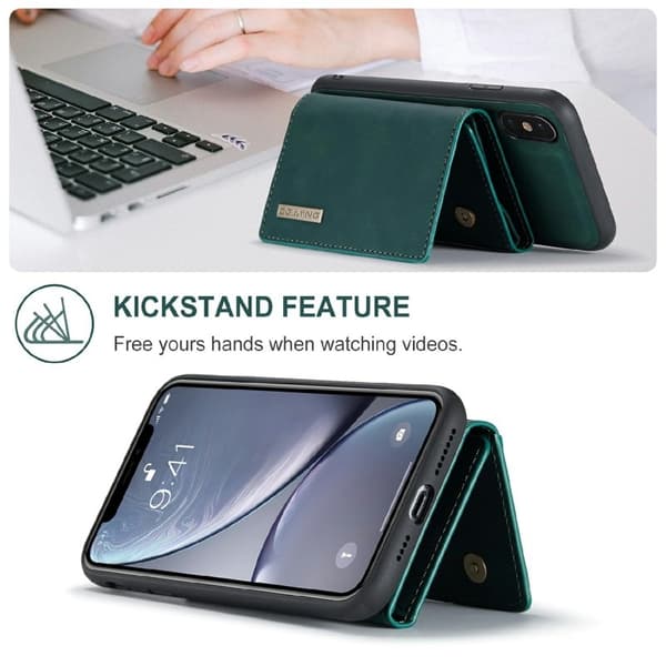 DG.MING M1 Series Mobilskal i Konstläder med kickstand för iPhone X/XS - Grön