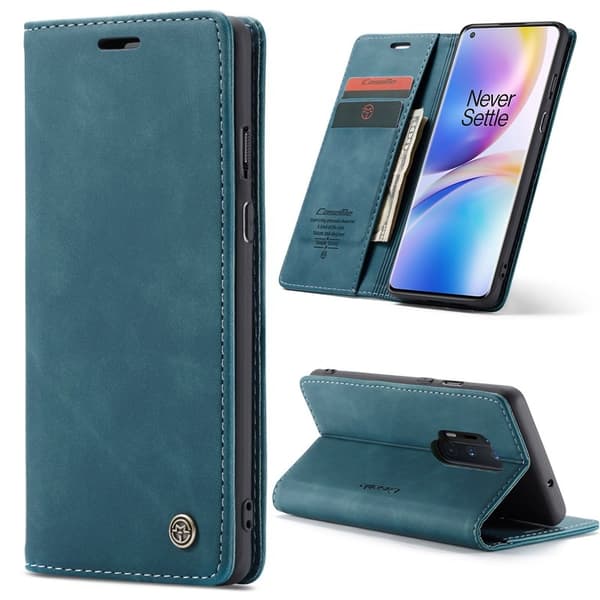 CASEME Series Plånboksfodral Konstläder för OnePlus 8 Pro - Blå