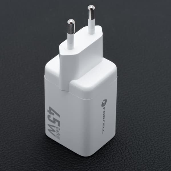 Forcell GaN III Hurtigoplader 45W 2x USB-C PD QC Mini - Hvid Vit