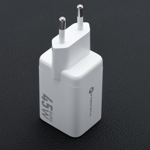 Forcell GaN III Snabbladdare 45W 2x USB-C PD QC Mini - Vit