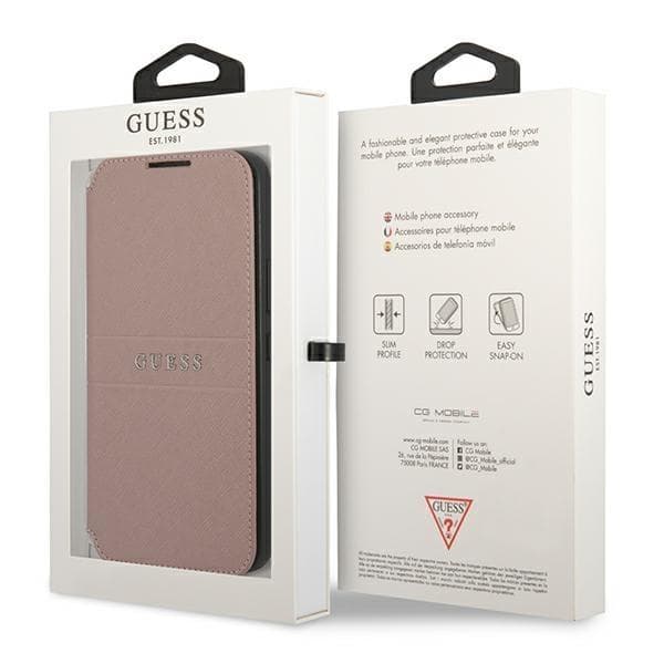 Guess Saffiano Stripes -kotelo Galaxy S22 Plus - Pinkki Rosa