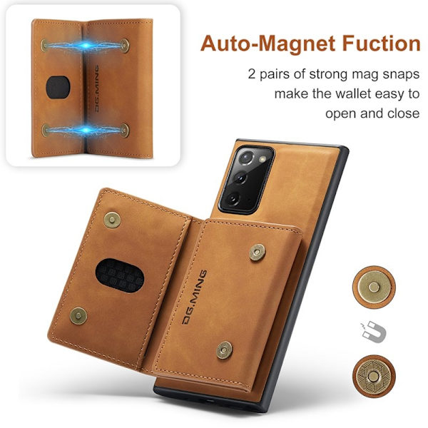 DG.MING M2 Tri-fold Konstläder Plånboksfodral för Samsung Galaxy Note20 - Brun