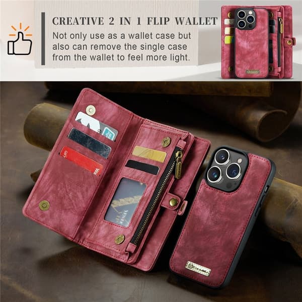 CASEME 008 iPhone 15 Pro Max Plånboksfodral Konstläder med Röd
