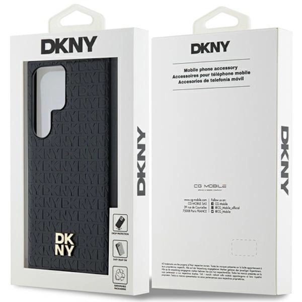 DKNY Galaxy S24 Ultra Mobilskal Magsafe Läder Pattern Metal Logo Svart