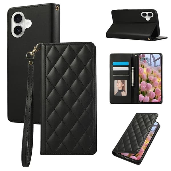 iPhone 17 Plånboksfodral RFID Rhombus Läder - Svart Svart