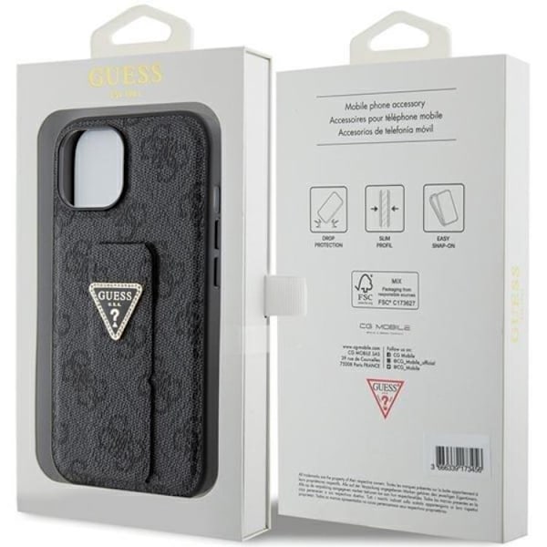 Guess iPhone 15 Mobilskal Grip Stand Triangle Strass - Svart Svart