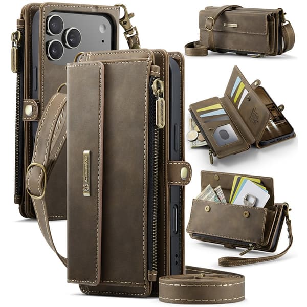 CASEME iPhone 17 Pro Max Plånboksfodral Zipper RFID C39 Brun