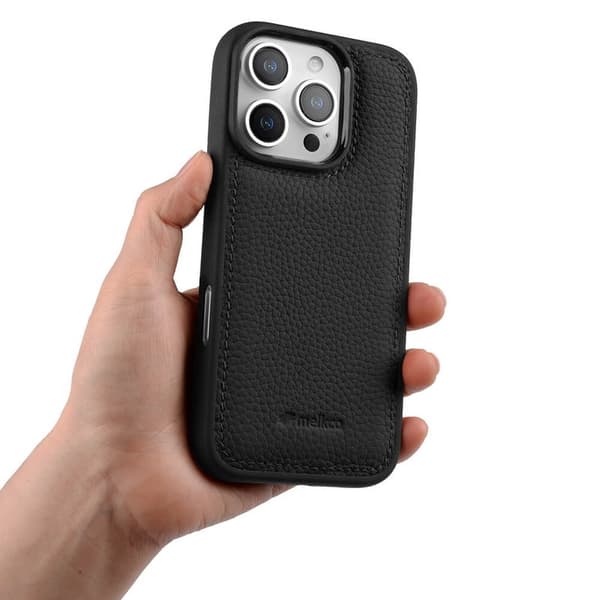 MELKCO Mobilskal till iPhone 16 Pro Äkta Läder Belagt PC - Svart