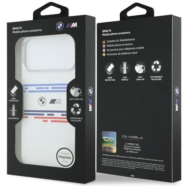 BMW Mobilskal till iPhone 17 Pro Max MagSafe Silikon Horizontal Line Vit