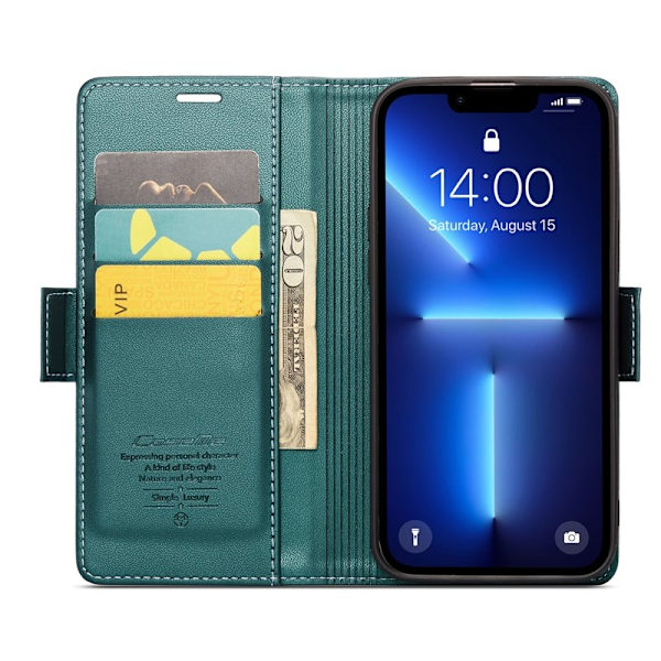 CASEME Plånboksfodral Konstläder iPhone 13 Pro Max RFID-Skydd Grön
