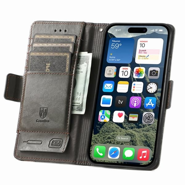 CASENEO Mobilskal till iPhone 16e KonstLäder med RFID-Skydd - Grå