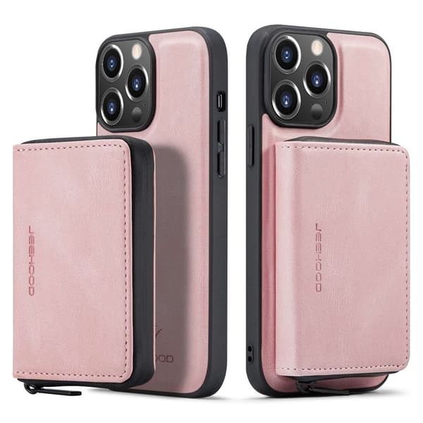 JEEHOOD Mobilskal till iPhone 14 Pro Max KonstLäder Zipper Wallet Rosa