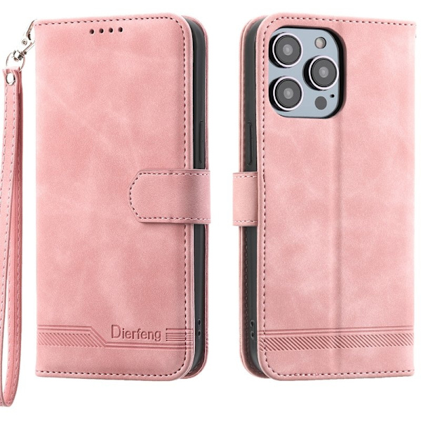 DIERFENG DF-03 Plånboksfodral för iPhone 15 Pro Max Konstläder - Rosa