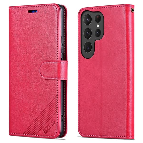 AZNS Samsung Galaxy S24 Ultra Plånboksfodral Anti-Scratch Konstläder - Röd