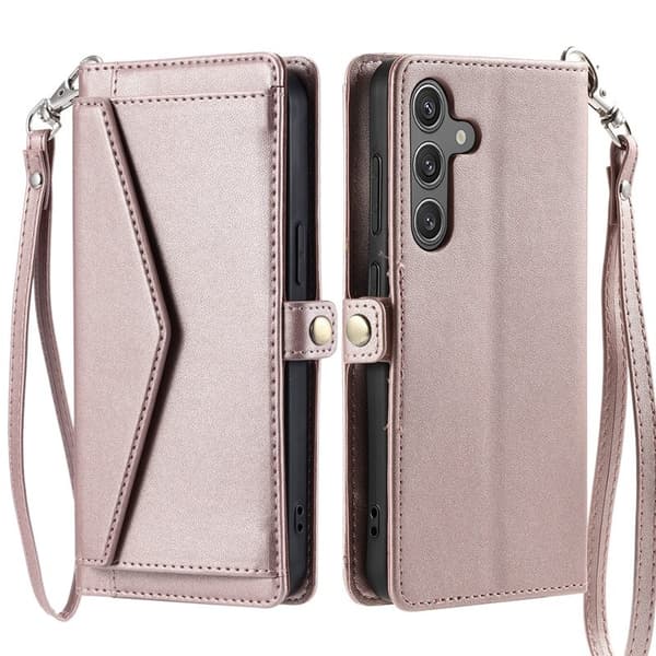 Samsung Galaxy S26/S26 Pro Plånboksfodral Konstläder Med Handrem - Roséguld