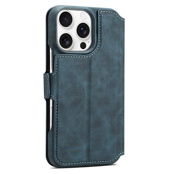 DENIOR B07 iPhone 16 Pro Plånboksfodral Konstläder + PC Magnetiskt Blå
