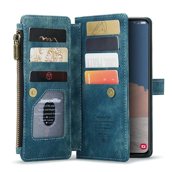 CASEME Konstläder Plånboksfodral för Samsung Galaxy S23+ med rem - Blå