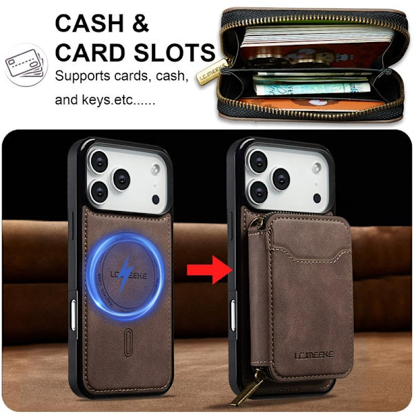 LC.IMEEKE L6 iPhone 17 Pro Plånboksfodral Konstläder - Brun