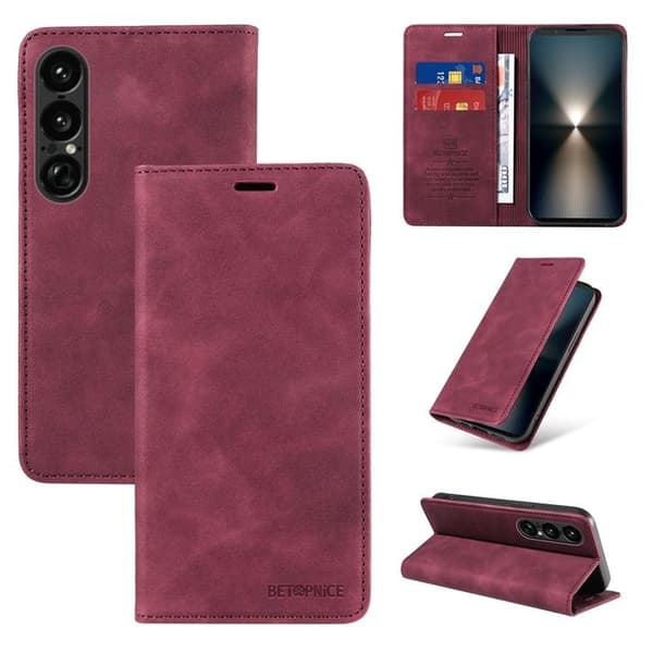 BETOPNICE Sony Xperia 1 VII Plånboksfodral Konstläder RFID-Skydd - Röd Röd