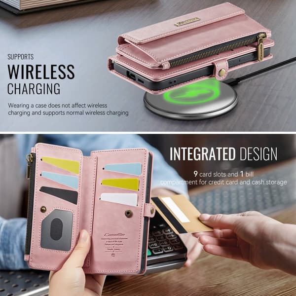 CASEME Konstläder Plånboksfodral till Samsung Galaxy S25 - RFID-Skydd, Rosa
