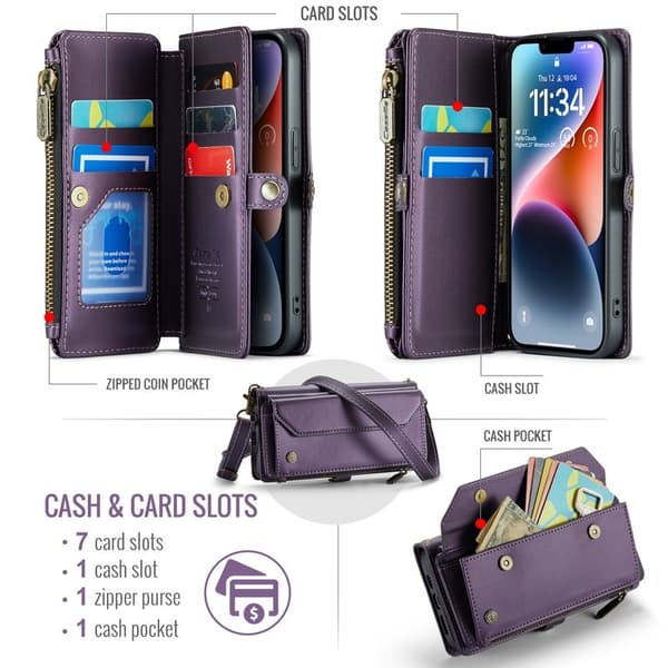 CASEME Plånboksfodral Konstläder för iPhone 14 med kortfack - Lila